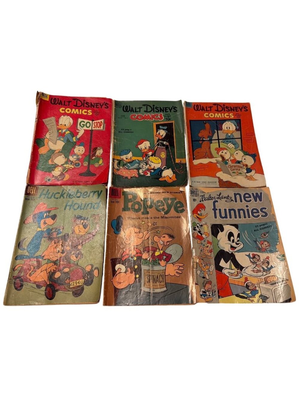 VTG Dell Comics Lot Featuring Huckleberry Hound Walt Disney Popeye 10¢ 1950s-60s